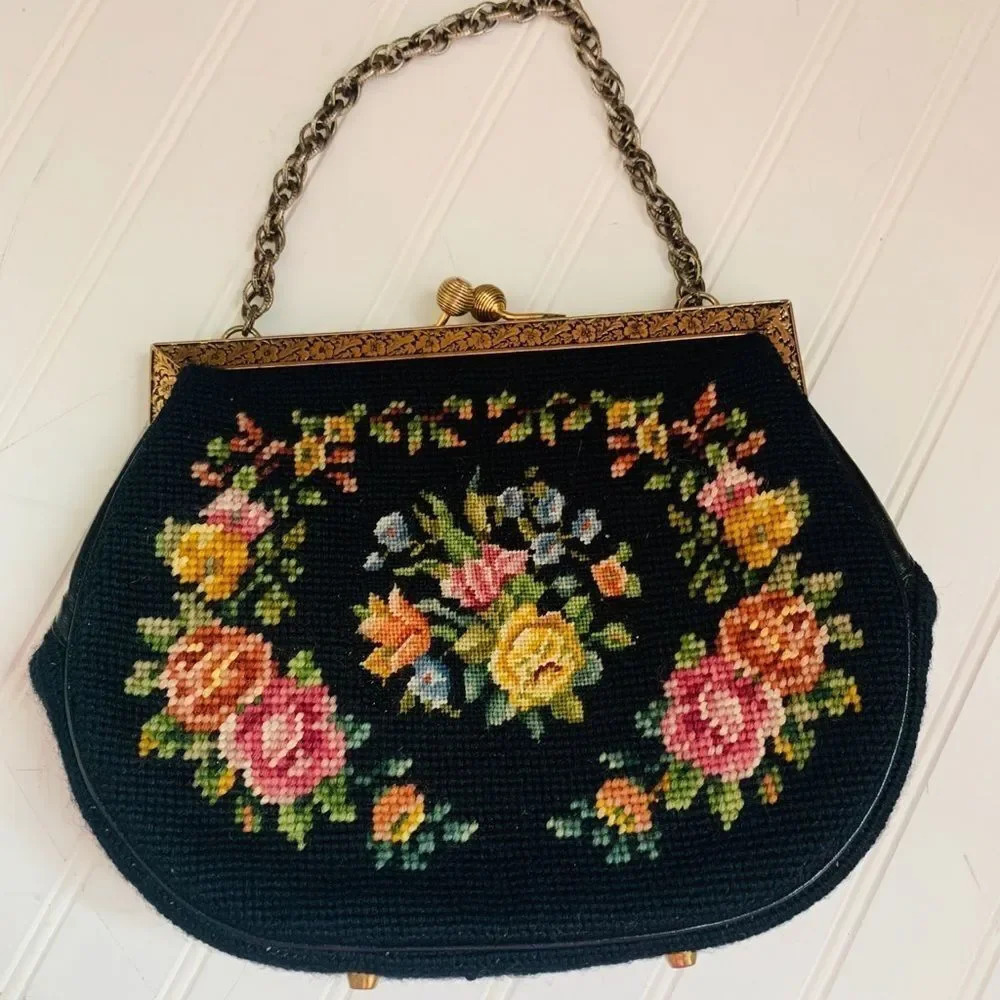 Vintage needle point tapestry purse